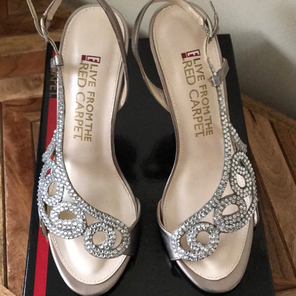 Red Carpet metallic heels with jewel stones